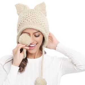 Bellady Winter Cute Cat Ears Knit Hat Ear Flap Crochet Beanie Hat